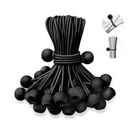 EMEKIAN Tarpaulin Bungee Balls 50pk, 6" / 15cm Heavy Duty UV Resistant Tarp Bungee Cord with Balls, Elastic Ties Bungee Strap Ties Balls for Tarpaulin, Banner, Camping, Tent, Flag Poles, Black