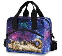 Emelivor Travel Insulated Lunch Bag Adult - Galaxy Cat Butterfly Lunch Bags for Women Men Lunch Tote Reusable Meal Prep Lunch Box Cooler Bag