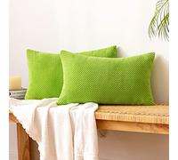EMEMA Corduroy Granule Cushion Covers Decorative Throw Pillow Covers Oblong Soft Pellets Solid Pillowcase for Sofa Bedroom 12x20 Inch 2 Pieces Green