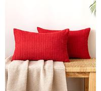 EMEMA Corduroy Granule Throw Pillow Covers Decorative Cushion Covers Oblong Soft Pellets Solid Pillowcase for Sofa Bedroom 12x20 Inch 2 Pieces Red