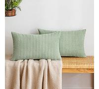 EMEMA Corduroy Granule Throw Pillow Covers Decorative Cushion Covers Oblong Soft Pellets Solid Pillowcase for Sofa Bedroom 12x20 Inch 2 Pieces Bean-green