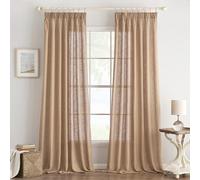 EMEMA Curtains Linen Curtain with Ruffle Tape, Voile Curtain, Modern Linen Look, Semi-Transparent for Living Room, Decorative Curtain, Kitchen Curtains, Loop Curtain, Bedroom, Brown, 140 x 245 cm (W x