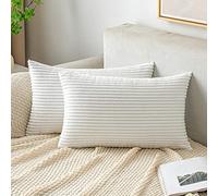 EMEMA Cushion Cover, 40 x 60 cm, Corduroy Cushion Covers, Decorative Cushion, Sofa Cushion, Corduroy Cushion Cover, Decorative Soft, for Sofa, Living Room, Bedroom, Set of 2, Pure White