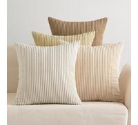 EMEMA Cushion Cover, 50 x 50 cm, Corduroy Cushion Covers, Set of 4, Decorative Sofa Cushion, Corduroy Cushion Cover, Decorative Soft Cushion Cover, for Sofa, Living Room, Bedroom, Beige Series