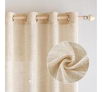 EMEMA Linen Curtains Transparent Net Curtains Eyelets Decorative Linen Window Voile Drapery Interior Elegant Vintage for Living Room Office 2 Panels 140 x 245 cm Off-White