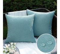 EMEMA Outdoor Cushion Covers Waterproof Decorative 18 x 18 Inch Throw Pillow Covers for Furniture Patio Couch Garden Mint Sofa Bed Linen Balcony Outside Cushions 45 x 45 cm Set of 2