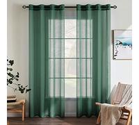 EMEMA Set of 2 Sheer Voile Curtains with Eyelets Transparent Voile Polyester Eyelet Curtain Transparent Living Room Airy Decorative Curtain for Bedroom 140 x 260 cm (W x H) Dark Green