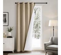 EMEMA Thermal Blackout Curtains Perforated Velvet Winter Double Layer Insulation Curtains for Bedrooms, Living Rooms and Kitchens, 1 Piece H260 x W132 cm, Beige