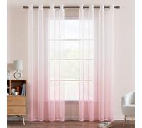 EMEMA Transparent Voile Sheer Curtains with Eyelets Colour Gradient Decorative Curtain Window Curtain for Bedroom and Living Room 225 cm x 140 cm (H x W) Set of 2 White Pink