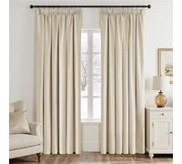 EMEMA Velvet Curtain with Ruffle Tape, Beige Velvet Curtains, Decorative Opaque Curtains, Set of 2, Beautiful, Thick and Heavy Living Room, Bedroom, Blackout Thermal Curtain, Velvet Ruffle Tape, H 225