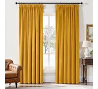 EMEMA Velvet Curtain with Ruffle Tape, Mustard Yellow Velvet Curtains, Decorative Opaque Curtains, Set of 2, Beautiful, Thick and Heavy Living Room, Bedroom, Blackout Thermal Curtain, Velvet Ruffle