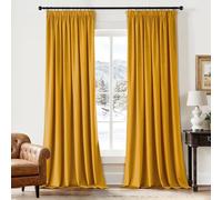 EMEMA Velvet Curtain with Ruffle Tape, Mustard Yellow Velvet Curtains, Decorative Opaque Curtains, Set of 2, Beautiful, Thick and Heavy Living Room, Bedroom, Blackout Thermal Curtain, Velvet Ruffle