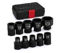 EMENTOL 1/4" Drive Stubby Impact Socket Set, Low Profile Impact Sockets, 10-Piece, SAE, 3/16"-9/16", Cr-Mo Steel Nano Repair Tools