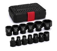 EMENTOL 1/4" Drive Stubby Impact Socket Set, Low Profile Impact Sockets, 13-Piece, Metric, 4mm -15mm, CR-MO