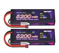 EMEPOVGY 7.4V Lipo Battery 2S 5200mAh 80C Lipos Hard Case with T Connector for RC Car Trucks 1/8 1/10 RC Vehicles(2 Packs)