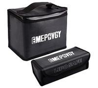 EMEPOVGY Fireproof Battery Safe Bag Explosionproof Battery Storage Guard Pouch for Charge & Storage with Portable Bandage 2 Pack Black(9.06 × 5.91 × 7.48inch, 8.27 × 3.54 × 3.15inch)