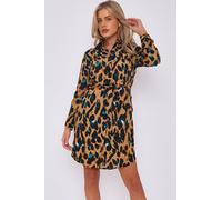 Emerald and Brown Leopard Print Mini Shirt Dress Love Sunshine Brown 16