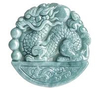 Emerald Blue Water Dragon Bead Play Jade Pendant Necklace & Blue Water Oval Dragon Medal Necklace - Essential Accessories for Seeking Blessings & Balance During Chinese New Year