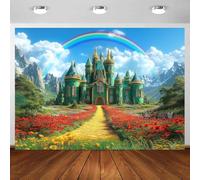 Emerald Castle Backdrop 10X8 ft, Green Castle Runner Yellow Brick Road Background Spring Fairy Castle Rainbow Backdrop Party Decorations Photo Props Banner