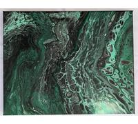 Emerald City Abstract Canvas Painting, Green Fluid Textures, 24 x 30cm, 9.5 x 12in
