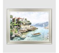 Emerald Cove Wall Art - Mediterranean Coastal Villa Scene - 91 x 71cm