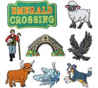 Emerald Crossing Embroidered Iron-On Appliques Self-Adhesive Patch Set, Farm Animal Theme, Sheep, Cow, Dog, Crow, Shepherd, 8 Pieces
