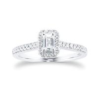 Emerald Cut 0.50ct Halo Diamond Ring In 18ct White Gold - Ring Size O