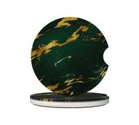 Emerald Deep Green Earth Tones Gold Marble, Car Cup Holder Coasters 2 Pack, Absorbent Ceramic Car Coasters with Non Slip Cork Base