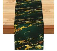 Emerald Deep Green Earth Tones Gold Marble, Table Runner, Imitation Linen Table Runner For Home Party Dining Room 33x183 cm