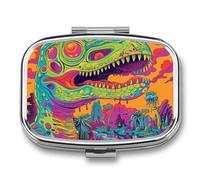 Emerald Dinosaur Lines Travel Pill Organizer - Daily Pill Box to Hold Vitamins, Portable Pill Case Cod Liver Oil Storage Box with 2 Compartment for Pocket Purse