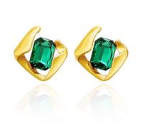 Emerald Earrings for Women, Formal Green Gemstone Large Studs, May Birthstone, Mother’s Day Gifts by Febsky, Medium, Yellow Gold, Created Emerald