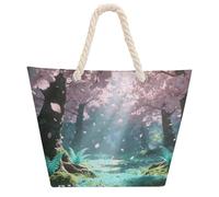 Emerald Enchanted Realm Large Tote Bag for Women, Waterproof Durable Beach Bag with Hemp Rope Handle, Multifunctional Hemp Rope Shopping Bag for Beach Park Travel Work Daily Use