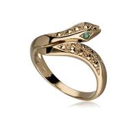 Emerald Eye Marcasite Snake Ring in Gold Plated Sterling Silver Size: R