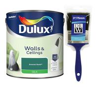 Emerald Glade Walls & Ceilings Silk Emulsion Paint 2.5L + 3" Emulsion Paint Brush - Smooth Washable Silk Finish, Quick Dry, Low-VOC, Easy Application for Interior Walls & Ceilings