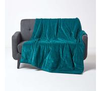 HOMESCAPES Large Emerald Teal Green Velvet Throw Super Soft Thick Cotton Velvet Blanket with Handwoven Embroidered Dots and Thick Quilting Cosy and Warm Bedspread Sofa or Bed Throw 150 x 200 cm