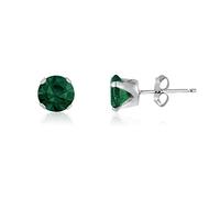EMERALD GREEN 4MM Classic Brilliant Round Cut Cubic Zirconia (CZ) Sterling Silver Birthstone Stud Earrings/Ear Studs for Women Ladies Girls - 925 Sterling Silver. 4-EMER