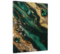 Emerald Green Abstract Canvas Art, Luxury Gold Marble Wall Decor, Elegant Wall Art for Living Room, Bedroom, Bathroom, Unframed 12x16 Inch