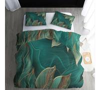 ECOTOS Emerald Green Bedding Double Size, Leaves Duvet Cover Sets, Luxury Reversible Quilt Cover & 2 Pillowcases with Zipper Closure, Comfy Soft Easy Care Breathable Microfibre Bed Set