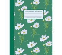 Emerald Green Cosmos Flower Notebook: Green and White Floral Pattern Flower Lovers Notebook for Home School and Work: 110 College Ruled Pages 7.5 by 9.75 Inches
