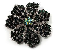 Emerald Green Crystal Corsage Flower Brooch (Silver Tone)