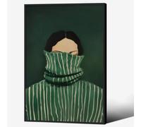 Emerald Green Feminine People Wall Art Retro Abstract Stripe Poster Funky Minimalist Eclectic Canvas Prints 24X36 inch Black Framed for Bedroom Apartment Dorm Wall Decor