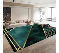 Emerald Green Geometric Shapes And Lines Area Rug - Soft Non-Slip Carpet Floor Mat for Living Room, Office, Bedroom, Dining Room Decorative Carpets- Lattice And Lines 160cm x 230cm Rugs