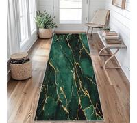 Emerald Green Gold Marble Runner Rugs for Hallway 80x300, Luxury Modern Abstract Hallway Runner Marble Texture Pattern Carpet Runners for Kitchen Bedroom Living Room, Non Slip Long Rug, 311y&iu