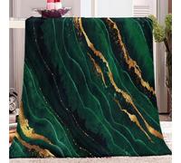 Emerald Green Gold Marble Stripes Fleece Throw Blankets 180x200 cm, Warm Blanket Gifts Cozy Soft Lightweight Flannel Blankets Throw for Kids, Adult, Throw Blanket for Couch, Sofa, Bed, Camping