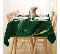 Emerald Green Gold Table Cloth Wipe Clean Rectangle 140x200 cm, Washable Wipeable Marble Tablecloth, Waterproof Dining Table Cover for 4-6 Seater Kitchen Outdoor Indoor Party Tabletop Decoration