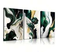 Emerald Green & Golden Abstract Marble Canvas Art Set - 3pcs Framed Wall Decor For Living Room Modern Home Decoration(70x90cmx3/Without frame)