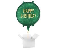 Emerald Green Happy Birthday Round Foil Balloon - Inflated Balloon In A Box