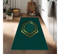 Emerald Green Kitchen Runner Rugs 40 x 120 cm Geometric Gold Line Hexagon long Non-slip Washable, Minimalism Thin Low Pile Green Runners for Hallways Floor Carpet for Indoor Bedroom Entryway