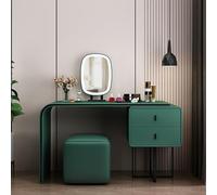 Emerald Green LED Makeup Vanity Table Set with Mirror & Cushioned Stool - 100 cm Wooden Dressing Table for Women & Girls - Stylish Bedroom Makeup Station