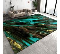Emerald Green Marble Area Rug Non-Slip Gold Fluid Art Design Soft Velvet Indoor Carpet for Home Decor Entryway & Hallway 80x220 cm - Stylish &